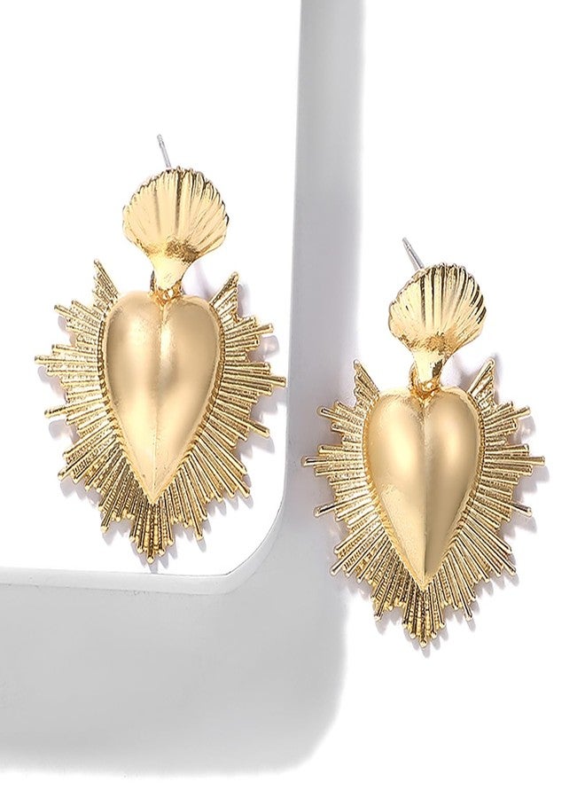 Aktully Heart Drop Earrings for Women Chunky 18K Gold Plated Heart Statement Dangle Earrings Dainty Boho Shell Earrings Gold Statement Earrings Trendy Jewelry for Women(Gold) - Image 3